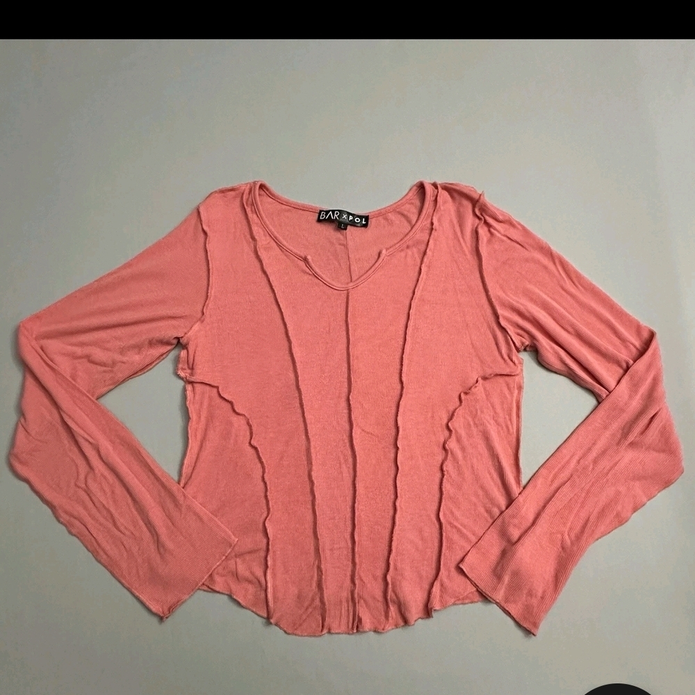 Bar X POL Peach Lettuce Hem Long Sleeve Top in XL
